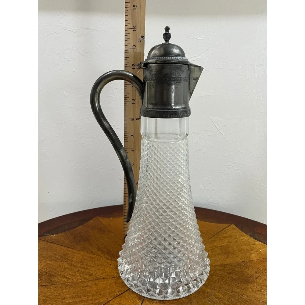 Unbranded Claret‎ Jug Decanter Unisex Large Clear Good Diamond Cut Crystal Metal